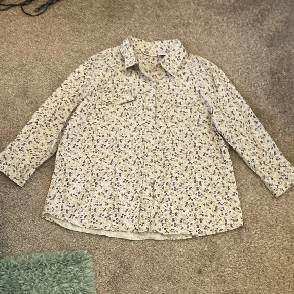 Faded Glory Purple Floral Shirt 3/4 quarter sleeves - Picture 2 of 5